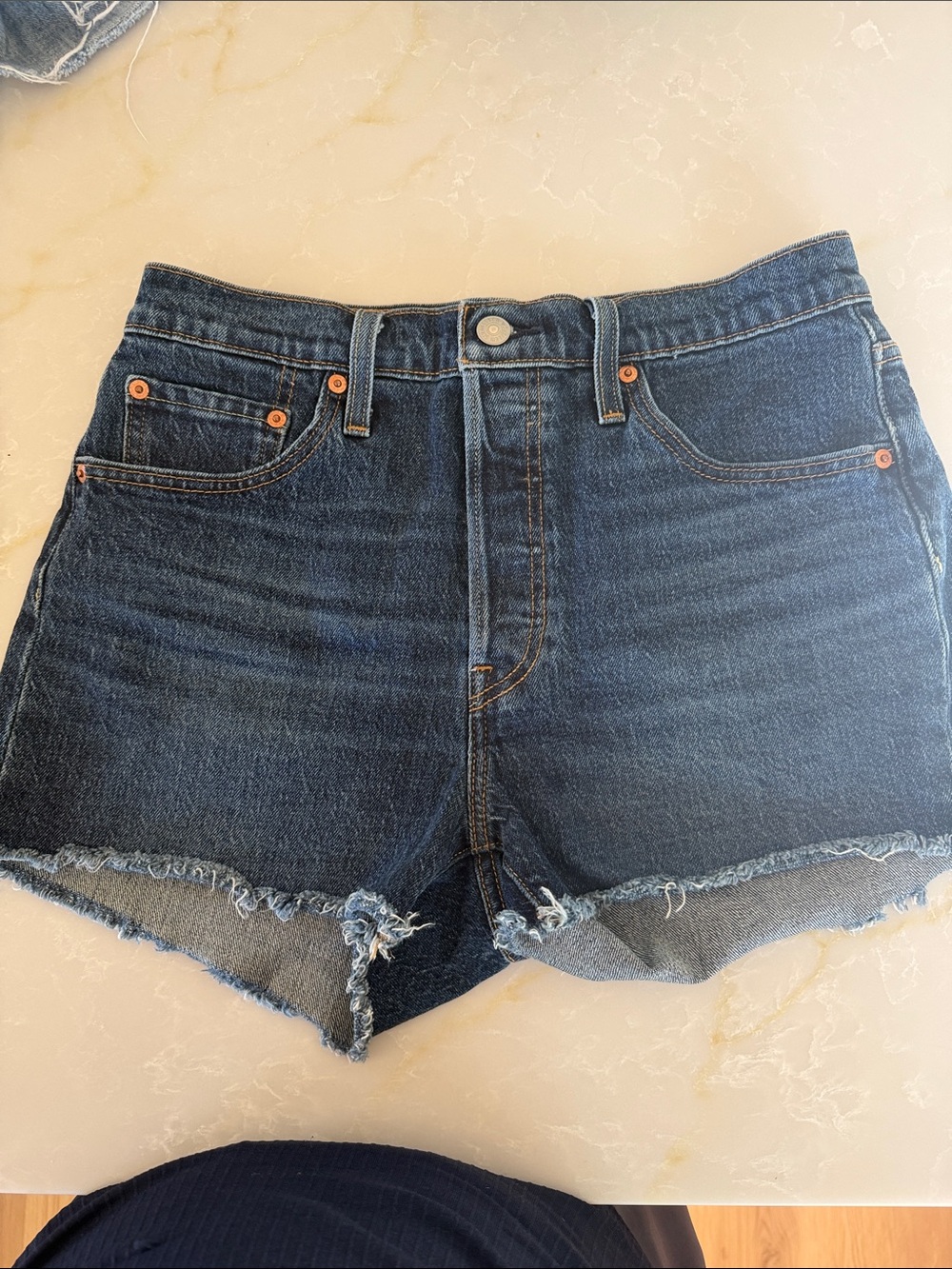 Levi's Dark Blue Denim Frayed Hem Cutoff Shorts